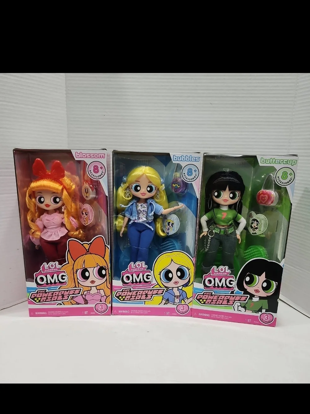 OMG- LOL Surprise Powerpuff Girls- Buttercup Bubbles & Blossom Dolls Set 3 NEW
